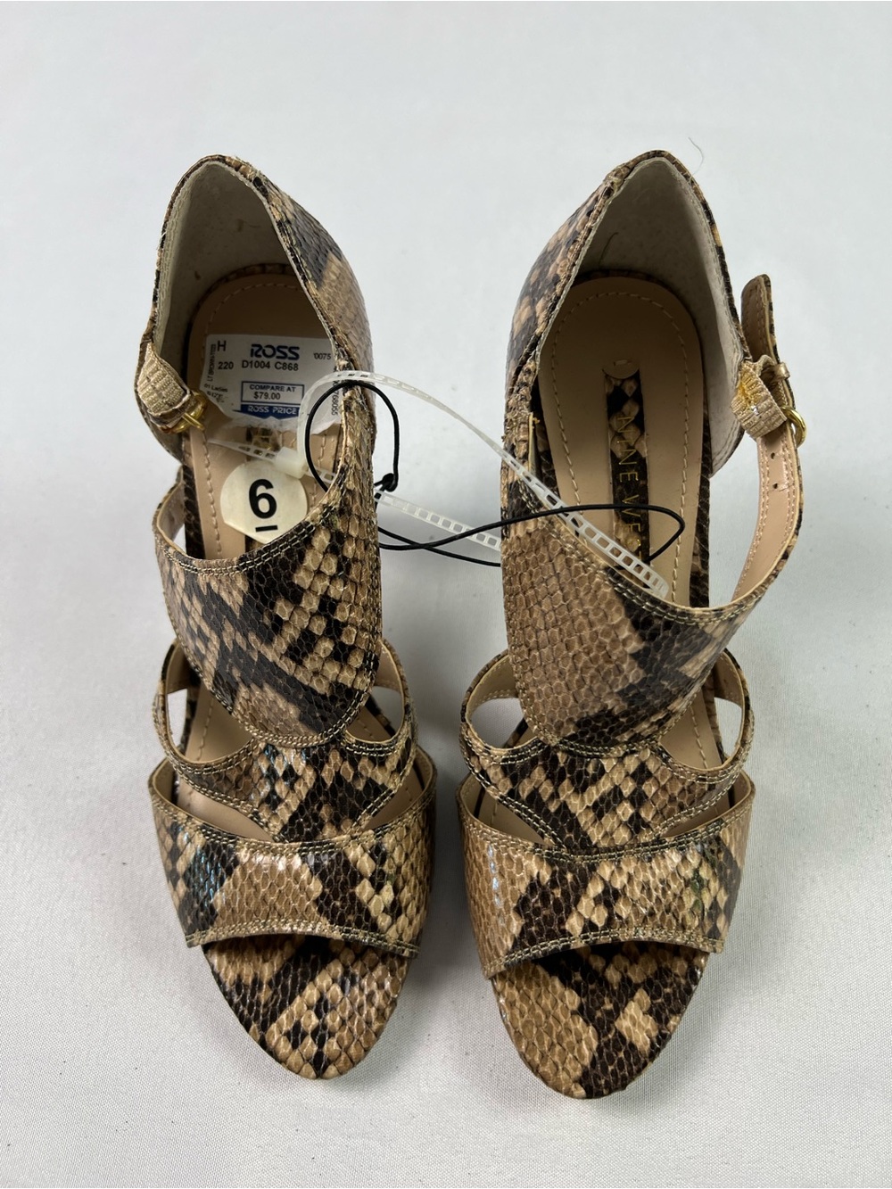 Nine West Brown Beige Snake-Print Multi-Strap High Heel Sandals
